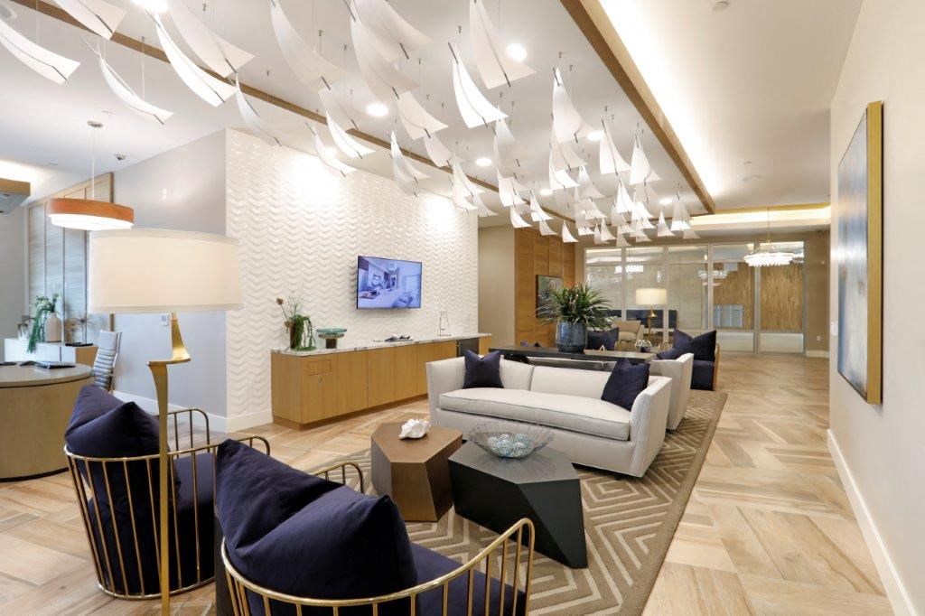 Modern leasing Center with comfortable seating  and coffee tables