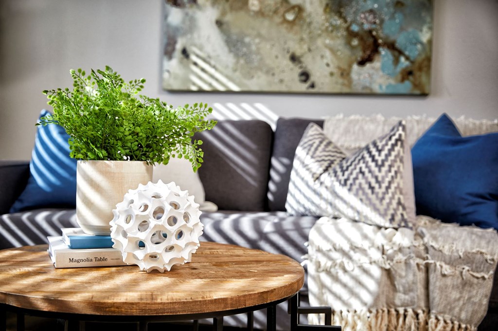 a living room with a couch and a coffee table
