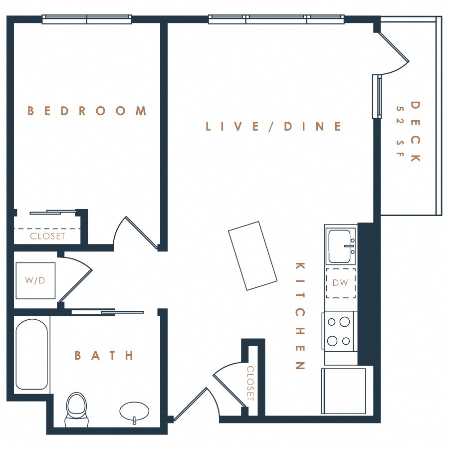 1x1 with Balcony 1D Floor Plan 6