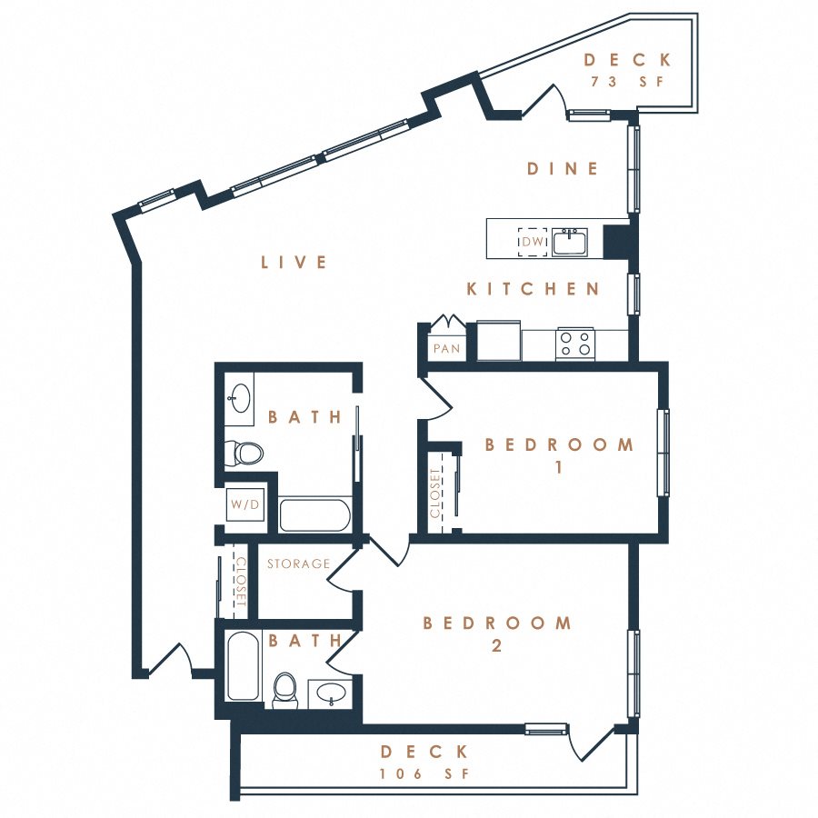 2x2 with Balcony 2C Floor Plan 19