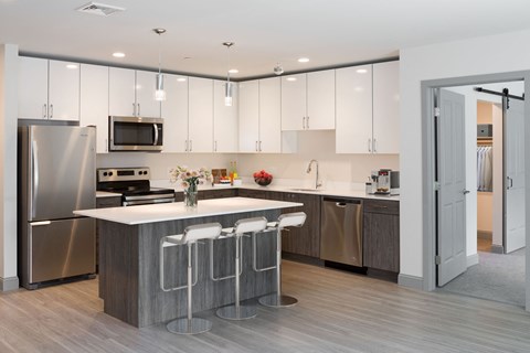 Fitted Kitchen With Island Dining at 735 Truman, Hyde Park, MA, 02136