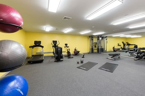 Fitness Center With Yoga/Stretch Area at 735 Truman, Hyde Park, Massachusetts