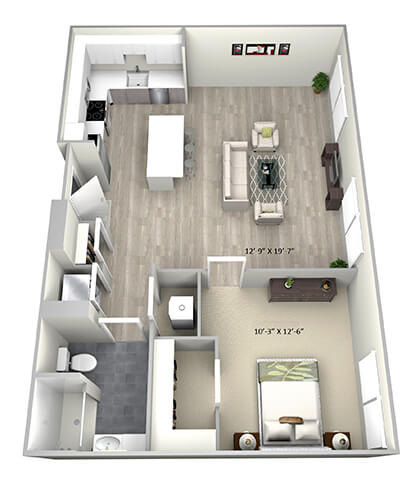 1 Bed 1 Bath TruaC Floor Plan at 735 Truman, Massachusetts