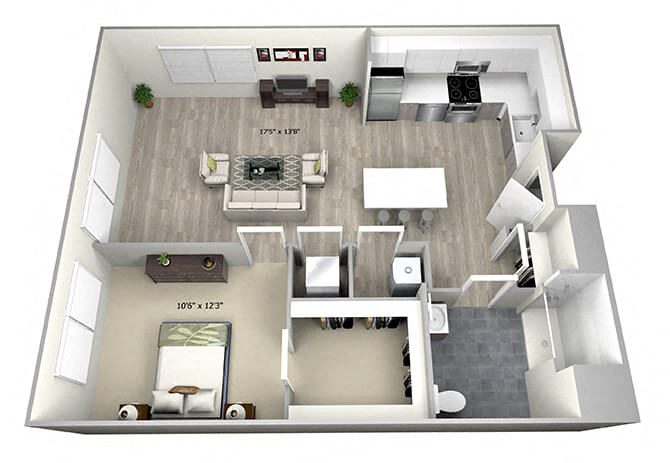 1 Bed 1 Bath TruaI Floor Plan at 735 Truman, Hyde Park