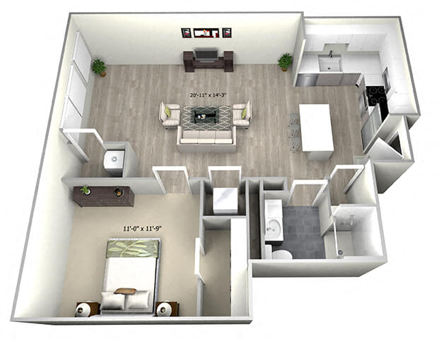 1 Bed 1 Bath TruaK Floor Plan at 735 Truman, Massachusetts