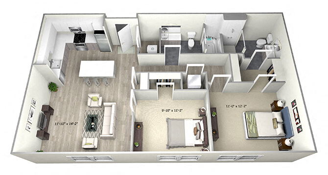 2 Bed 2 Bath TrubA Floor Plan at 735 Truman, Hyde Park, 02136