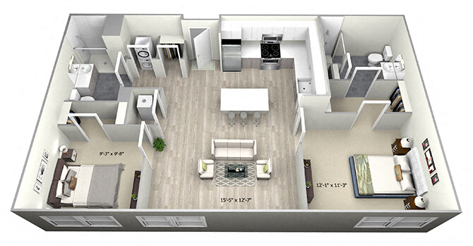 2 Bed 2 Bath TrubC Floor Plan at 735 Truman, Hyde Park