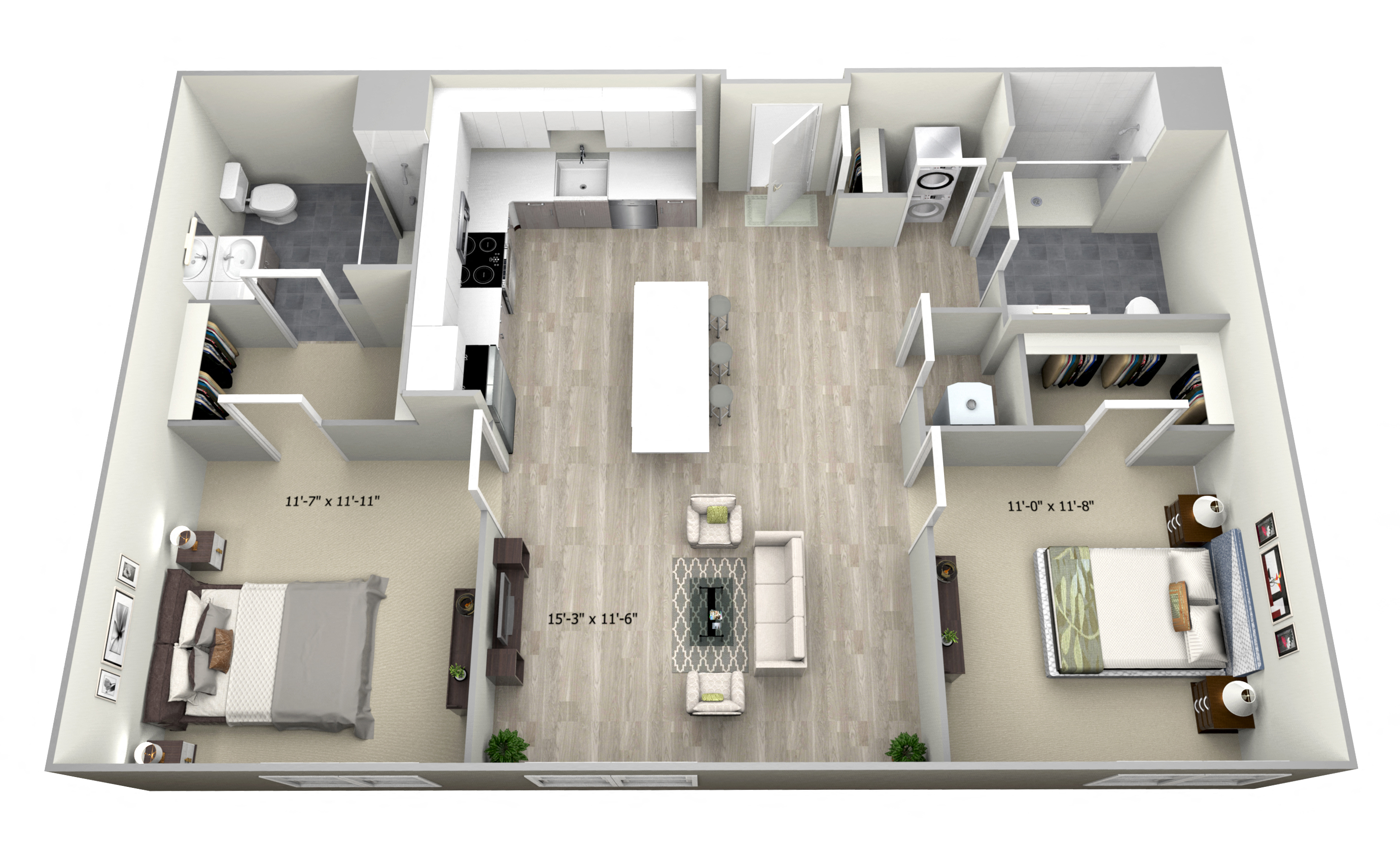 2 Bed 2 Bath TrubF 950 Sq.Ft. Floor Plan at 735 Truman, Hyde Park, MA, 02136