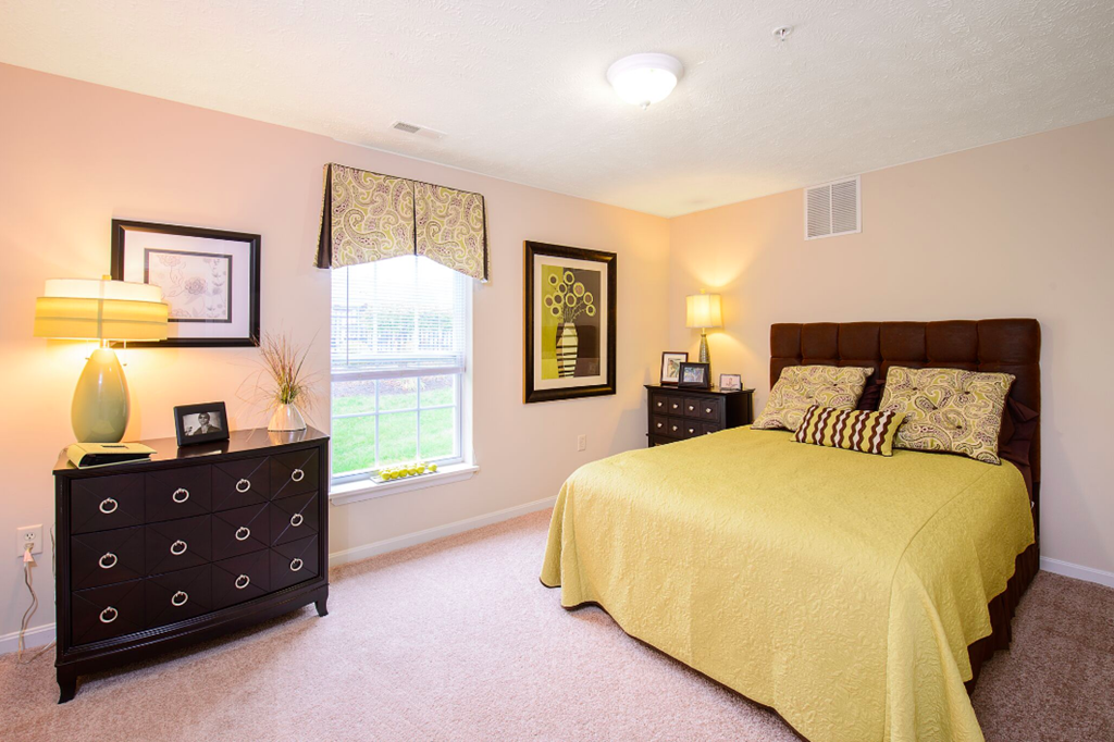 a bedroom with a bed and a dresser