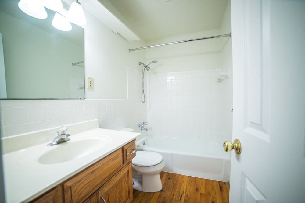 a bathroom with a sink and a toilet and a tub