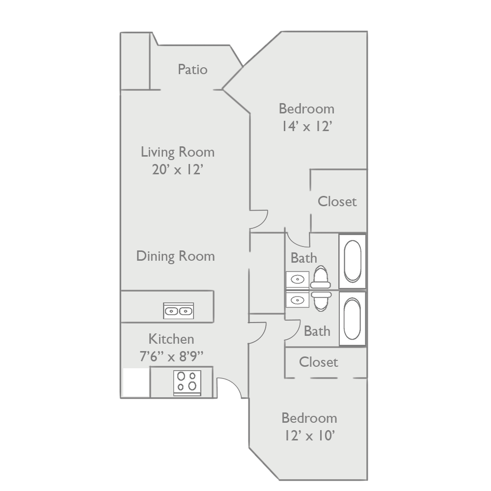 2 Bedroom 2 Bath Floor Plan 2