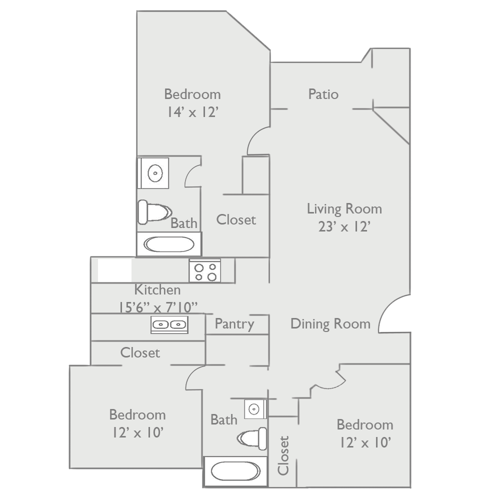 3 Bedroom 2 Bath Floor Plan 3