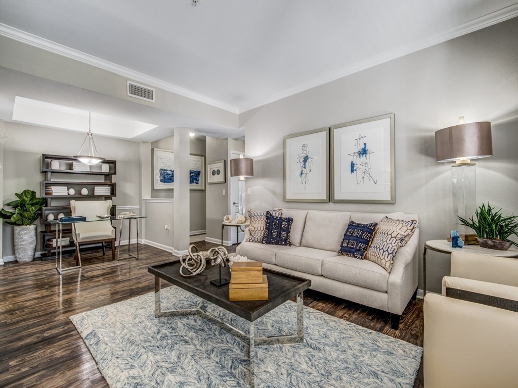 a living room with a couch and a coffee table