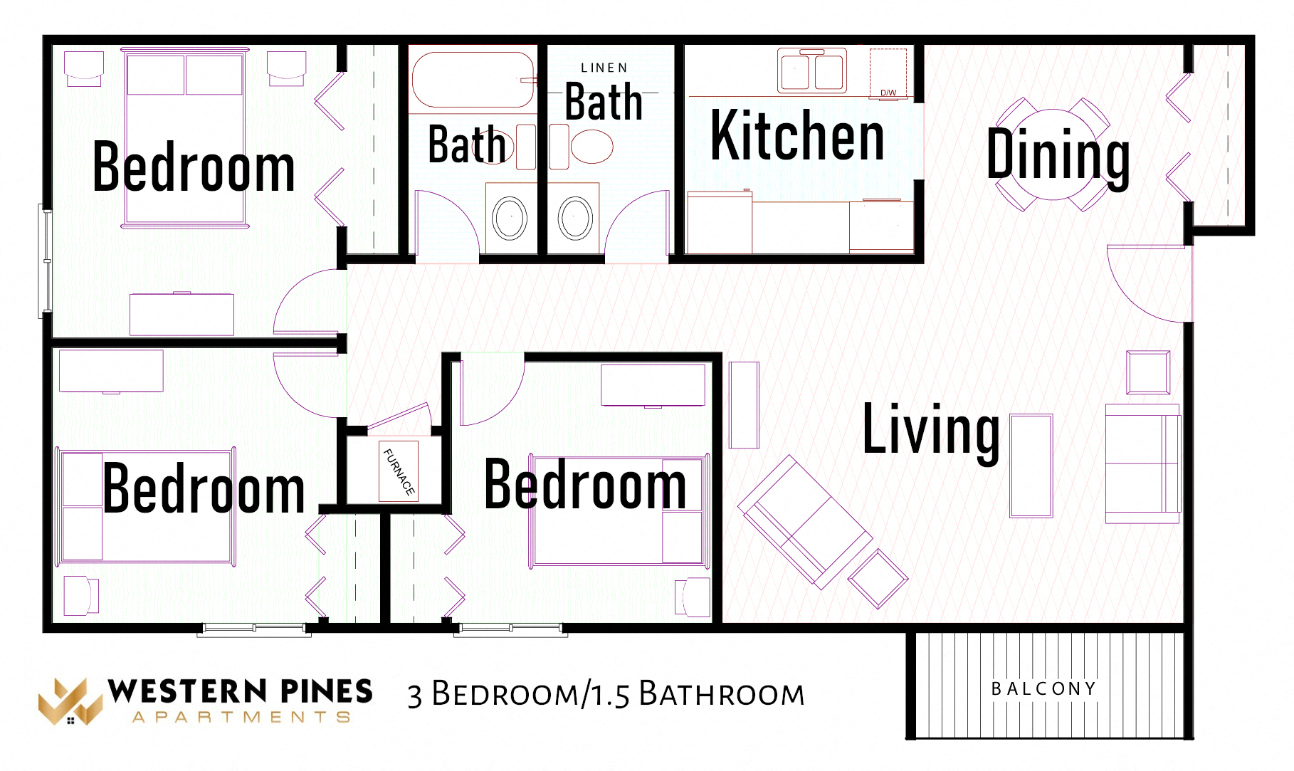 Three Bedroom One and a Half Bathroom