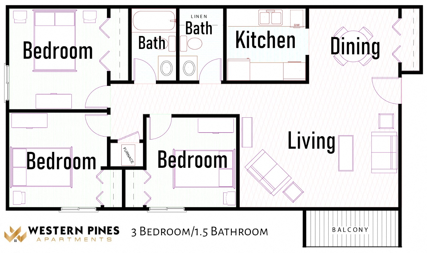 Three Bedroom One and a Half Bathroom