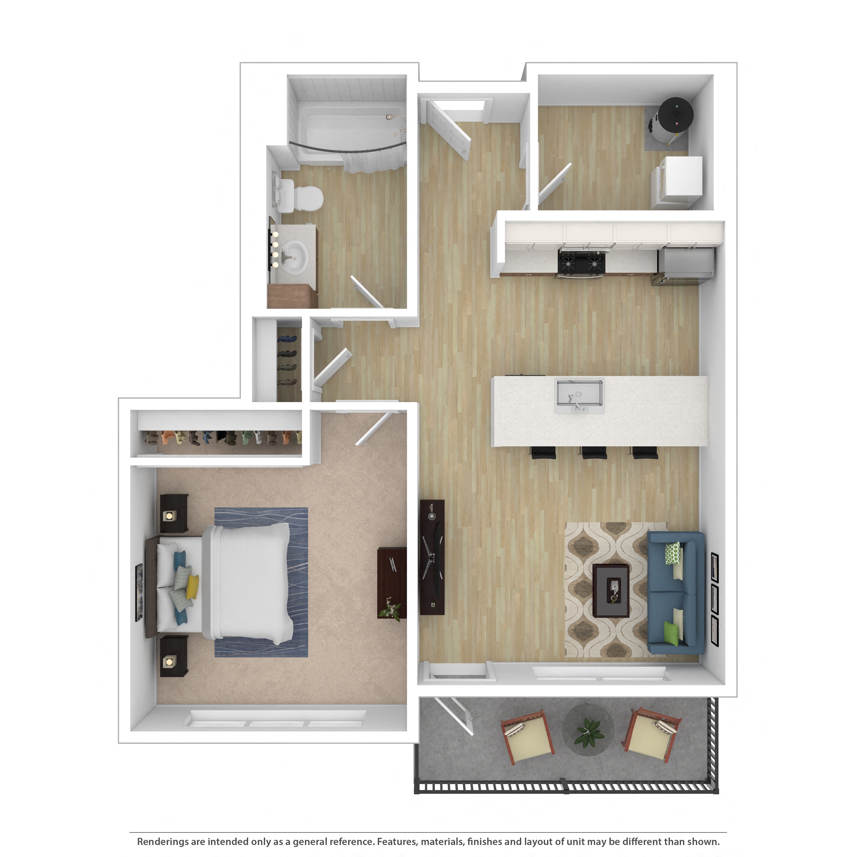 1 Bedroom, 1 Bathroom Floor Plan