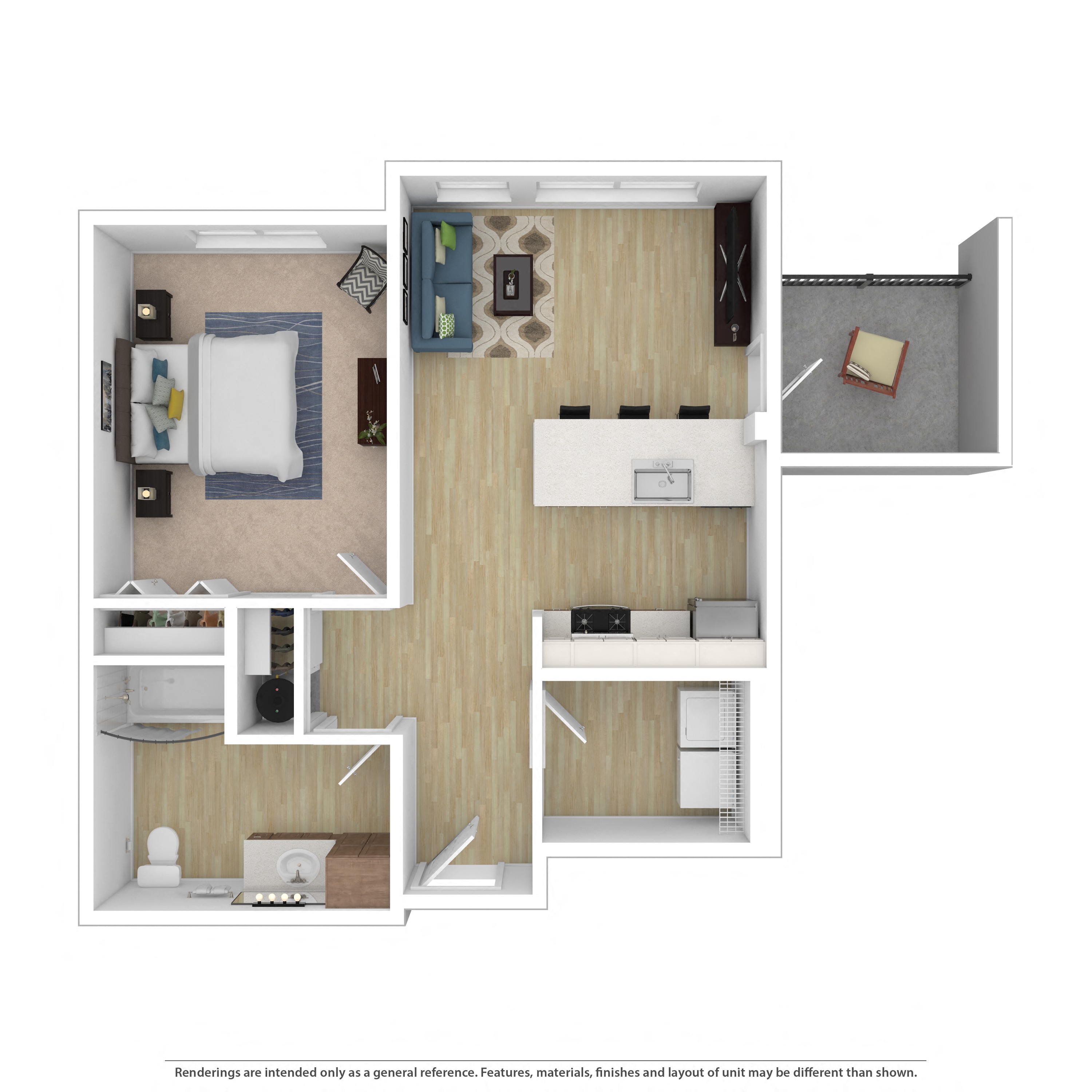 1 Bedroom, 1 Bathroom Floor Plan