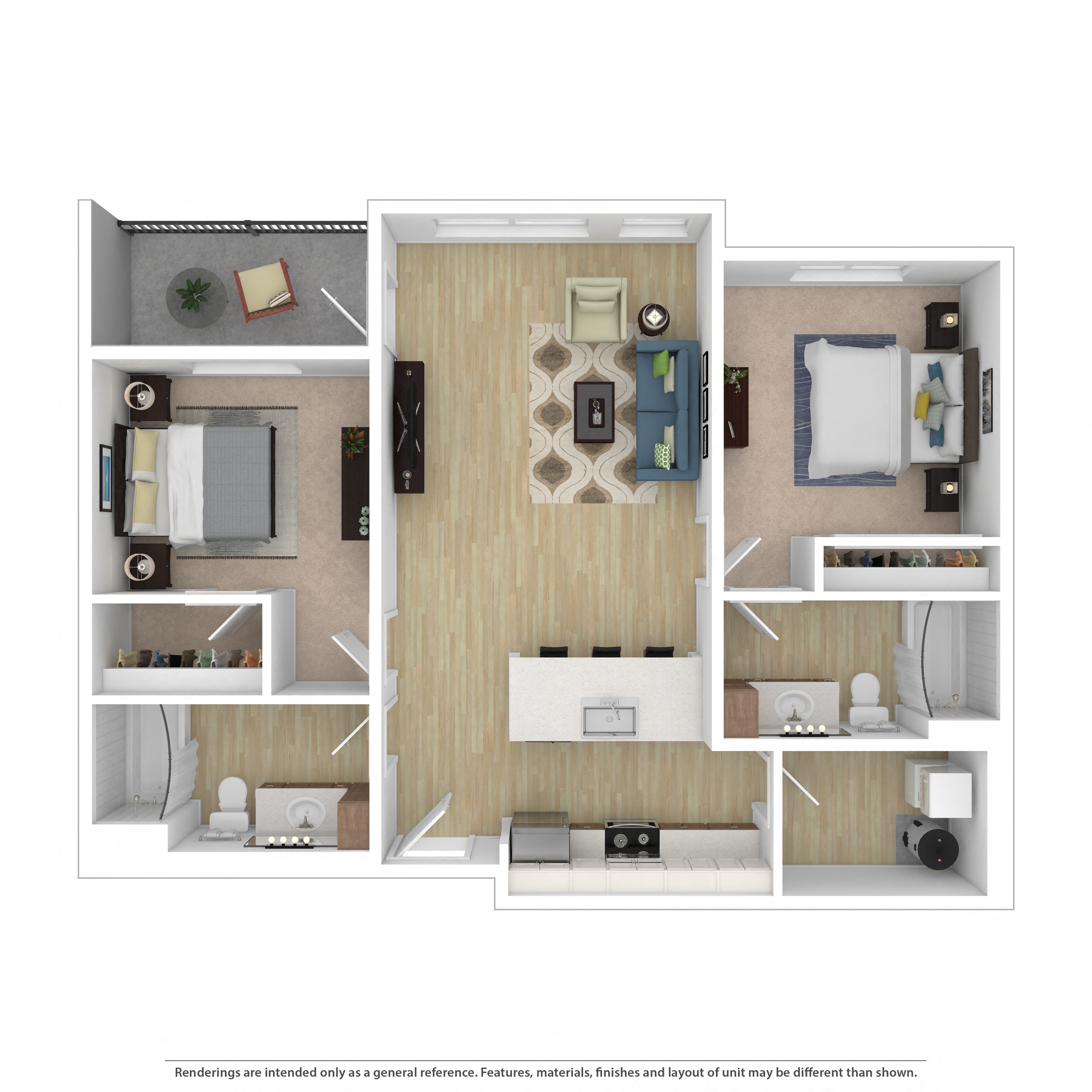2 Bedroom, 2 Bathroom Floor Plan