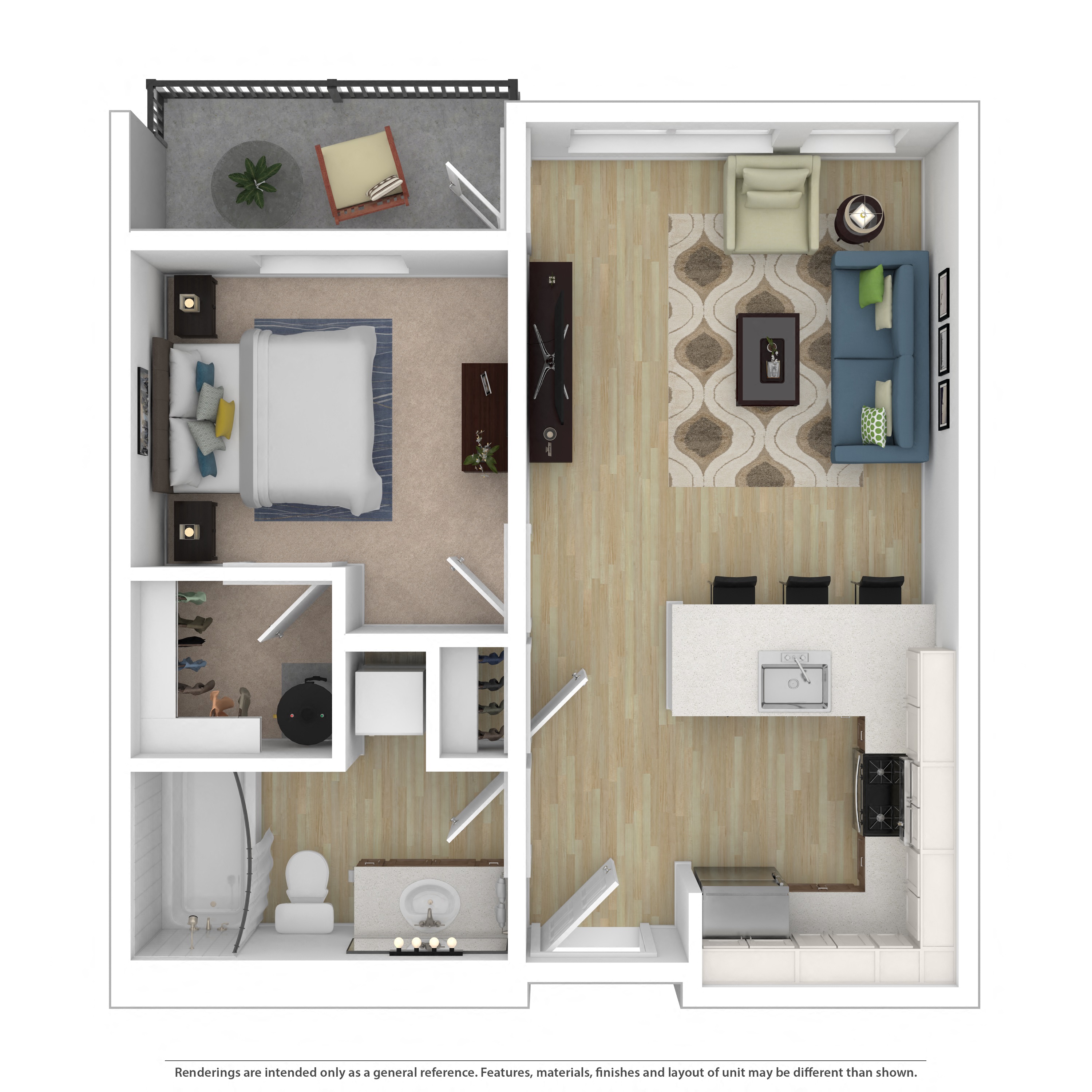 1 Bedroom, 1 Bathroom Floor Plan