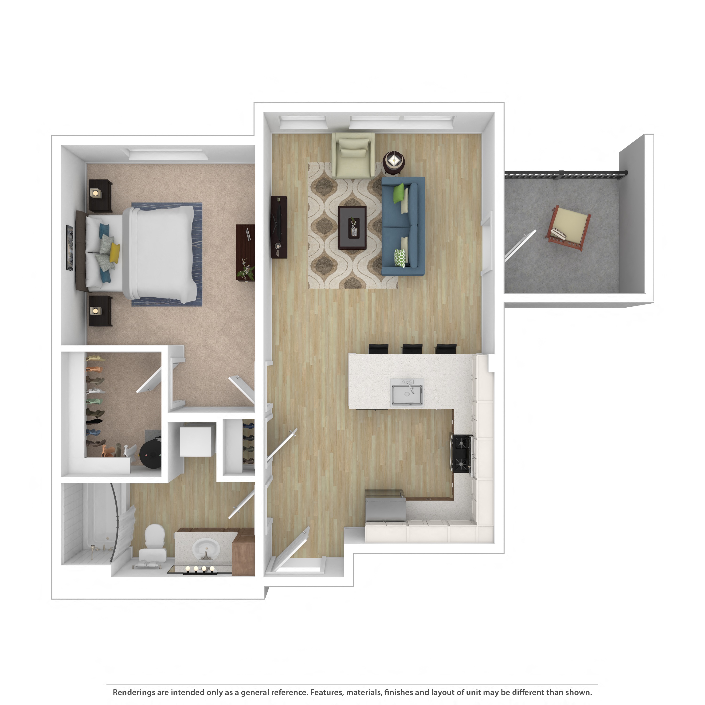 1 Bedroom, 1 Bathroom Floor Plan