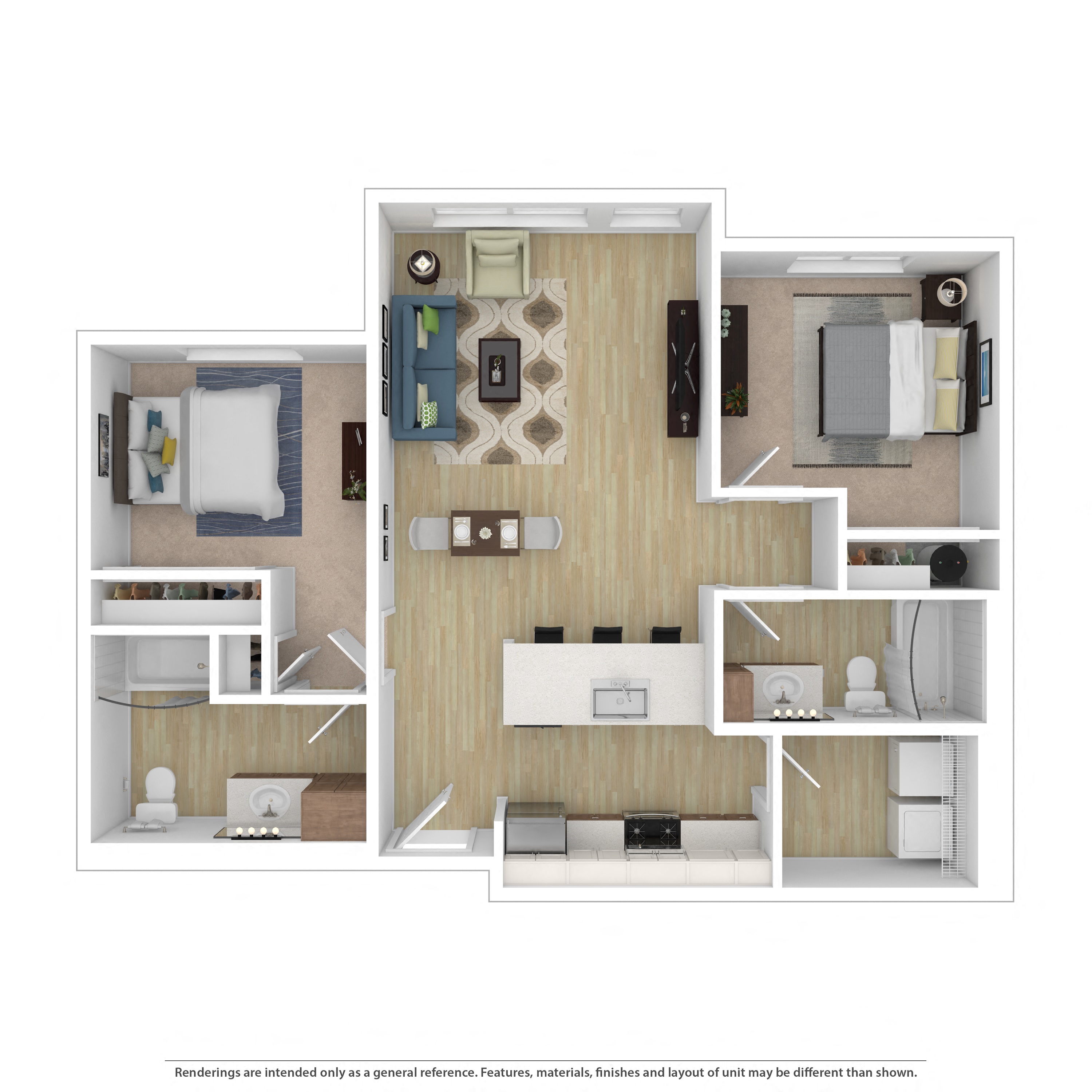 2 Bedroom, 2 Bathroom Floor Plan