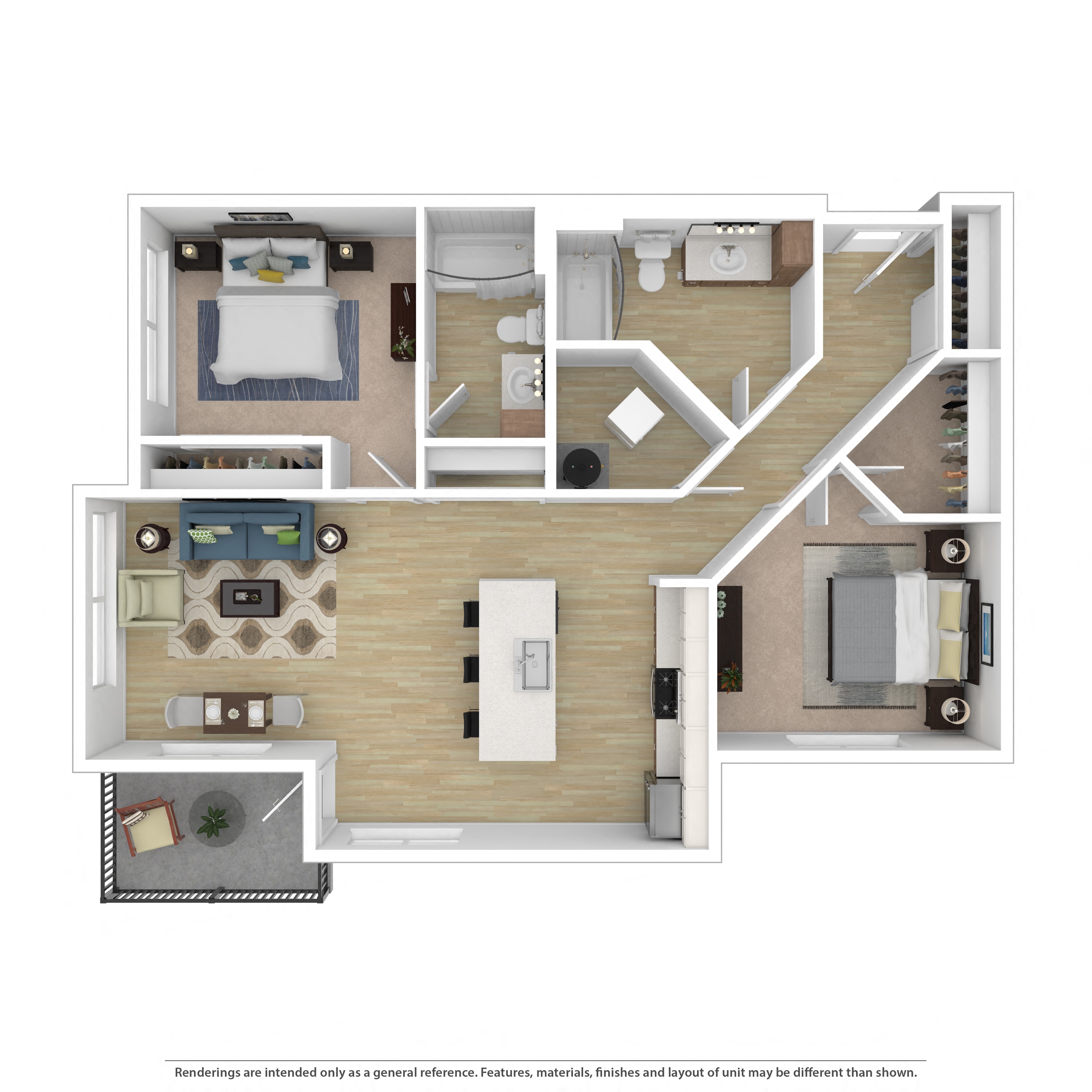 2 Bedroom, 2 Bathroom Floor Plan