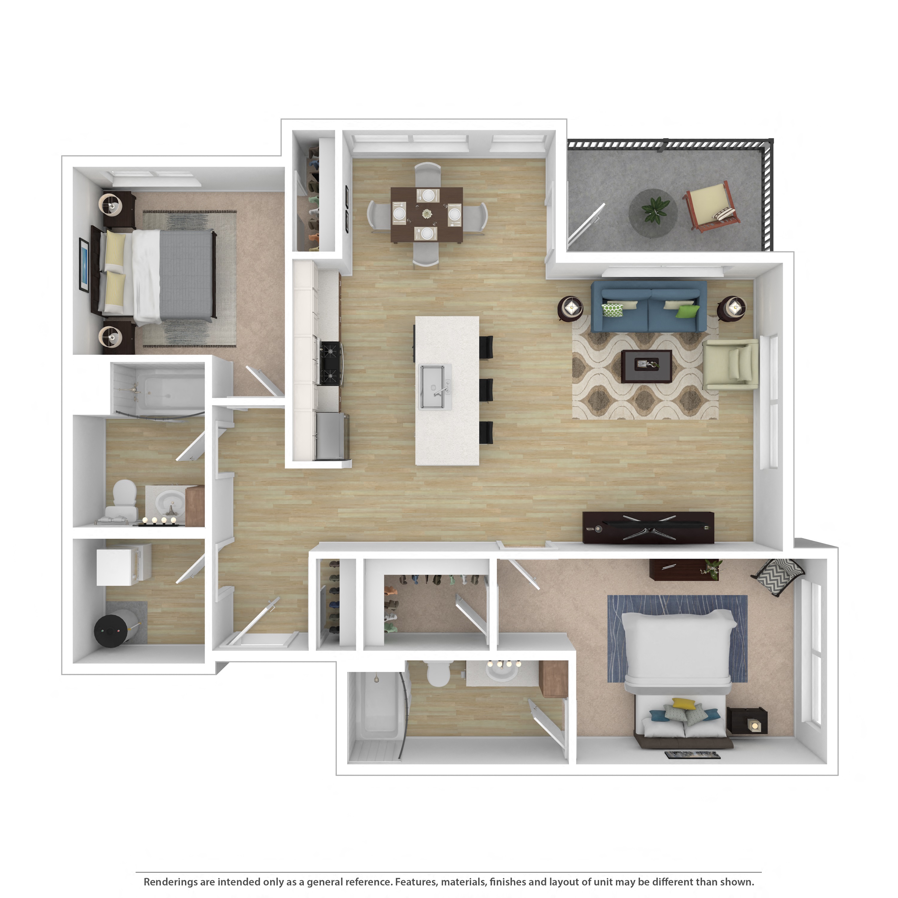 2 Bedroom, 2 Bathroom Floor Plan