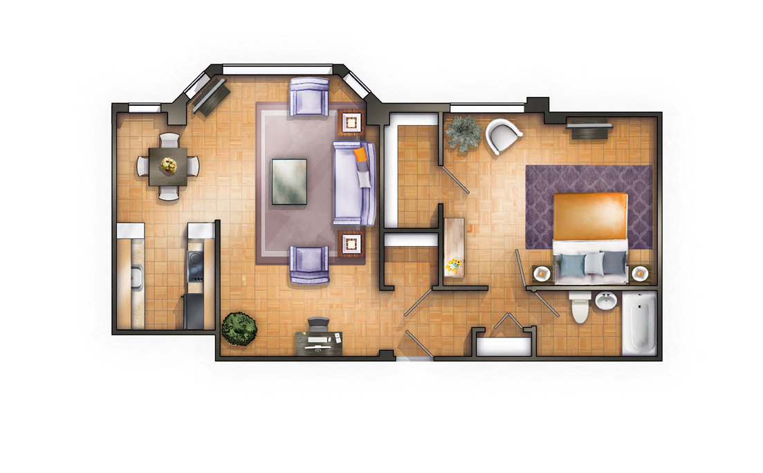 One BR 02 Floor Plan at The Chesapeake, Washington