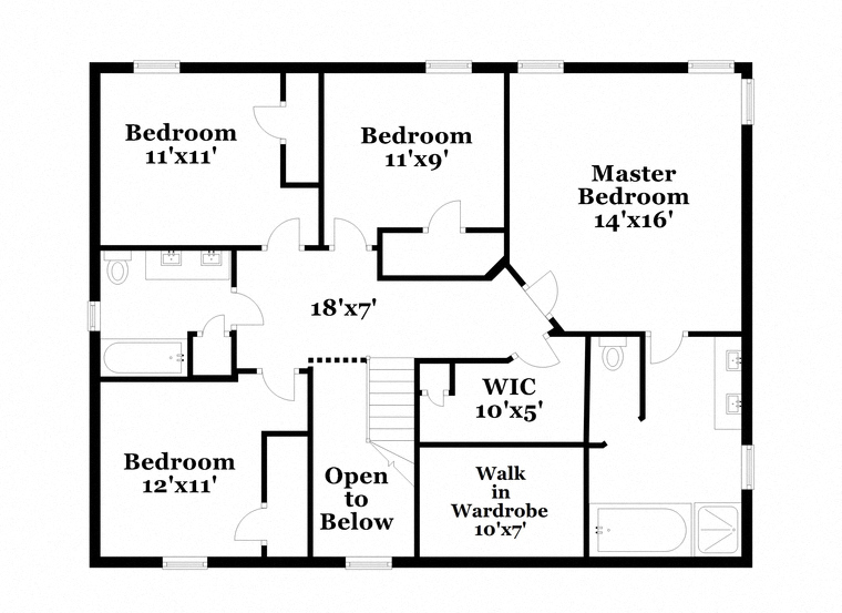 a floor plan of a house with bedrooms and baths and a walk in closet