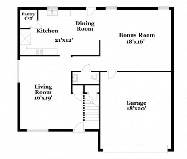 a floor plan of a house with a kitchen and a living room