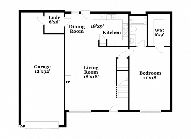 a floor plan of a home with a small kitchen and a living room
