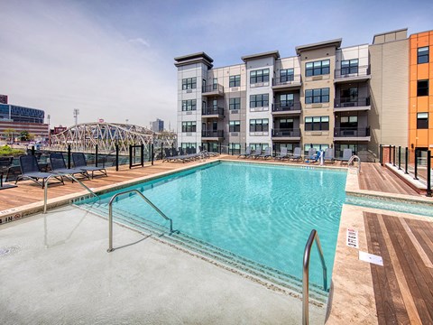 Extensive Resort Inspired Pool Deck at One Harrison, Harrison, NJ, 07029
