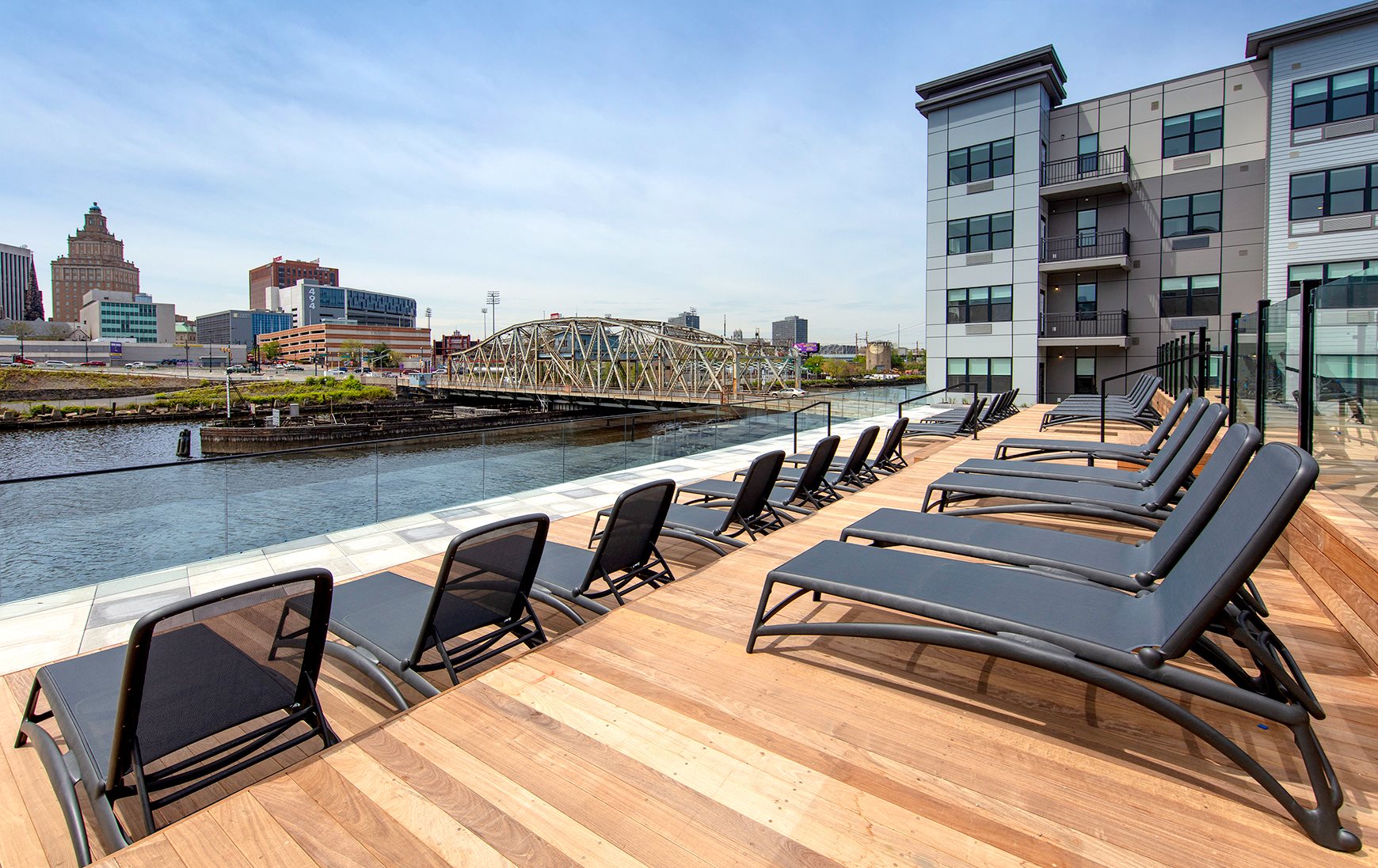 Some amenities at One Harrison, with views of the Newark skyline. Source: One Harrison