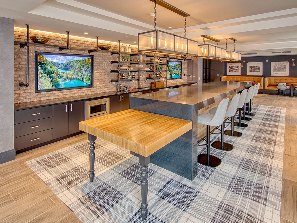 Eat-In Table With High Chairs In Clubhouse at One Harrison, Harrison