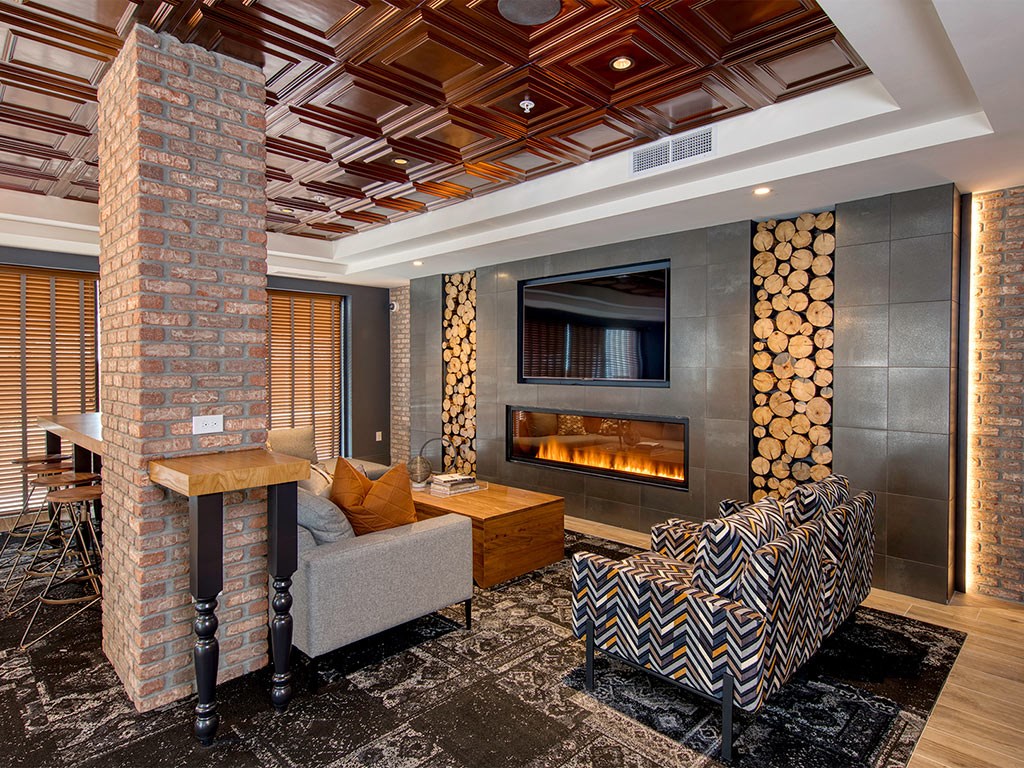 Lounge Area With Fireplace at One Harrison, Harrison, 07029