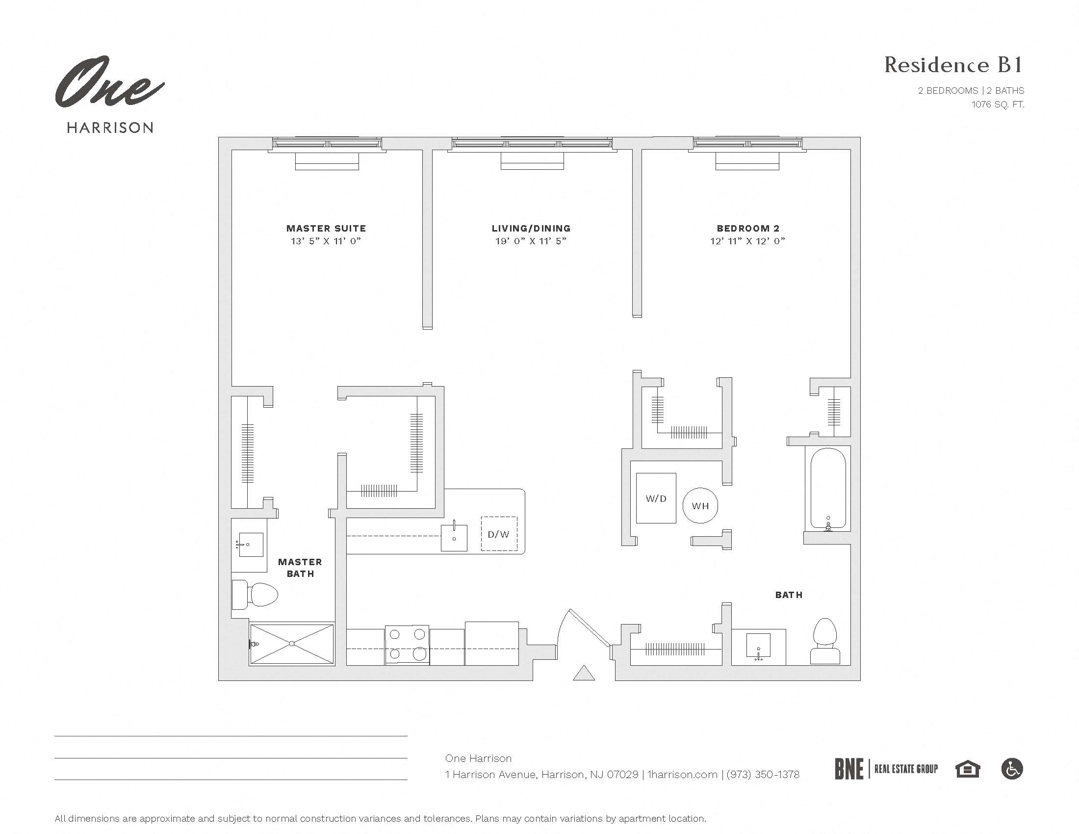 2 Bed 2 Bath Floor Plan at One Harrison, Harrison, NJ