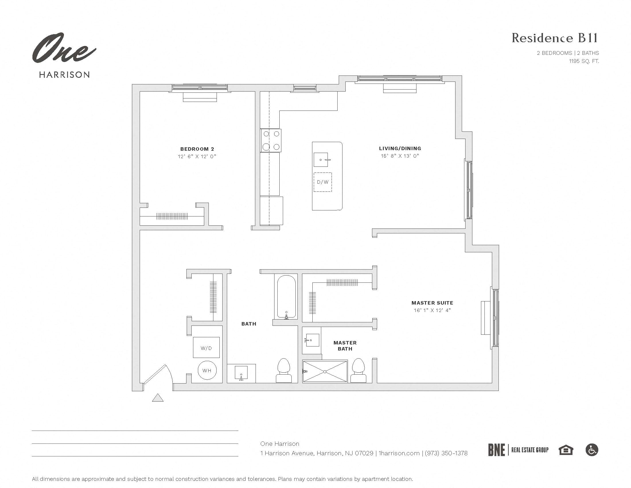 Residence B11 2 Bed 2 Bath Floor Plan at One Harrison, Harrison, NJ