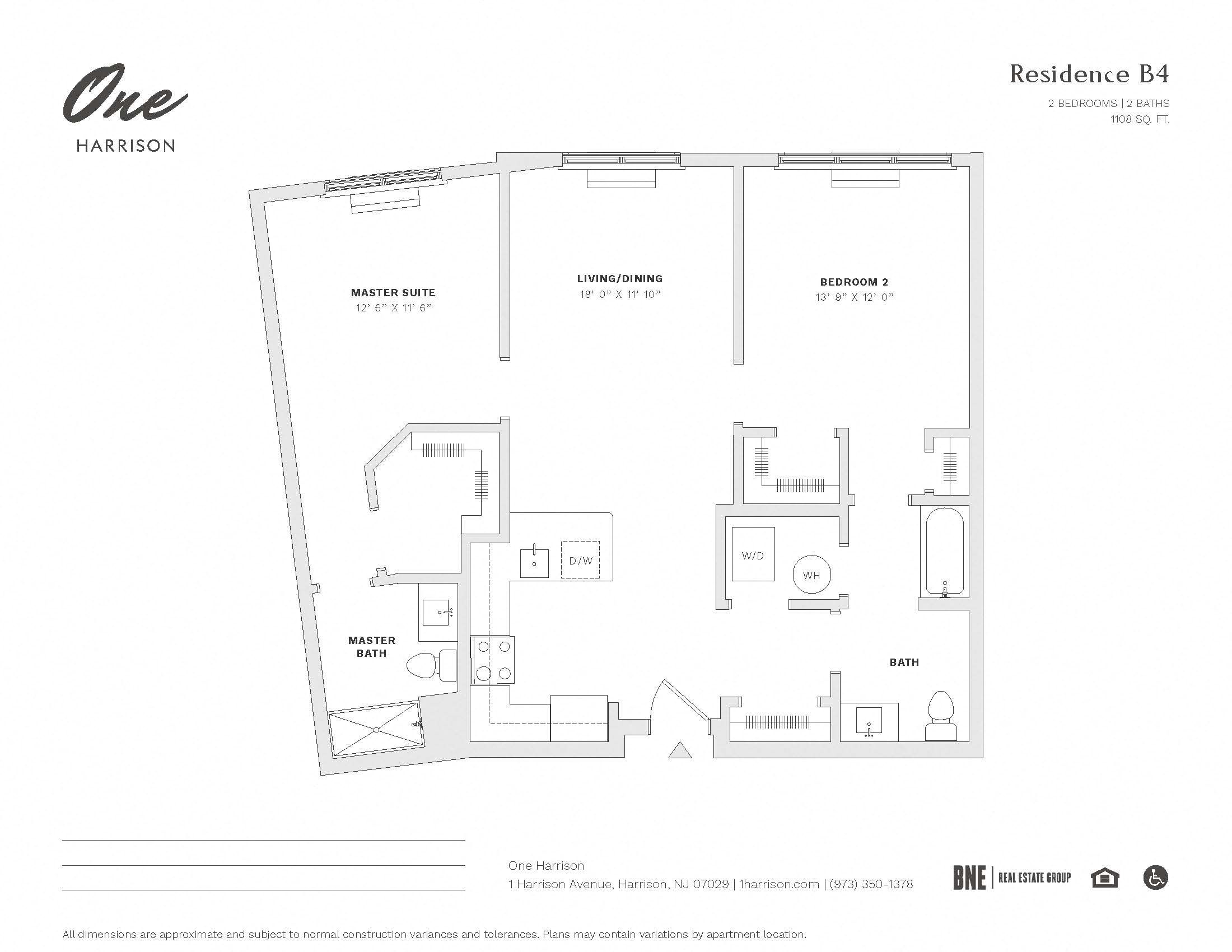 Residence B4 2 Bed 2 Bath Floor Plan at One Harrison, New Jersey, 07029