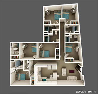 a rendering of a 3d floor plan of a apartments