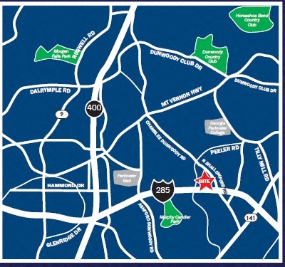 a map of a city street with a red star on it