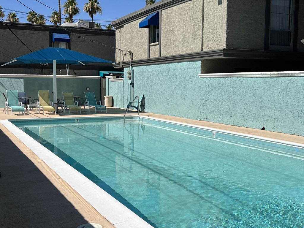 the swimming pool at our hotel in palm springs