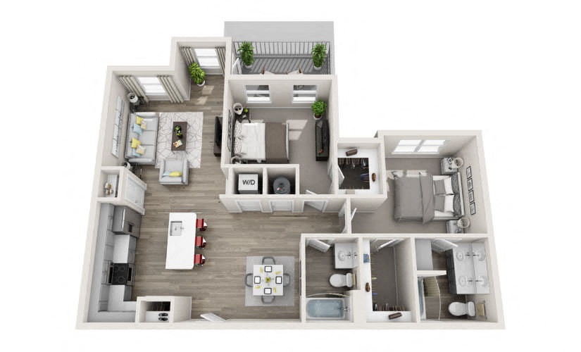 2 bedroom 2 bathroom apartment floor plan Lennon 1,190 Sq.Ft. at Proximity Apartments, Charleston, SC