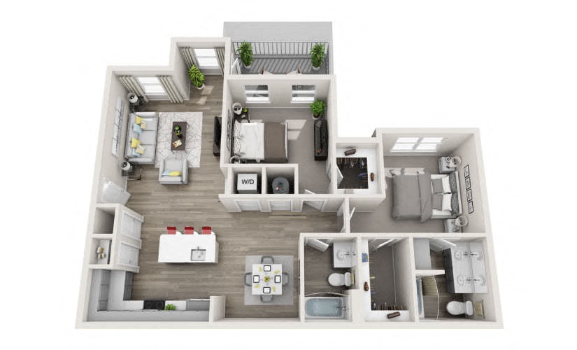 2 bedroom 2 bathroom apartment floor plan 1,169 Sq.Ft. at Proximity Apartments, Charleston