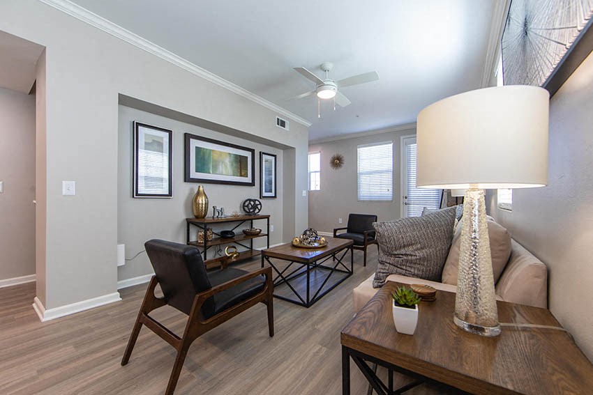 a living room with a couch and a table