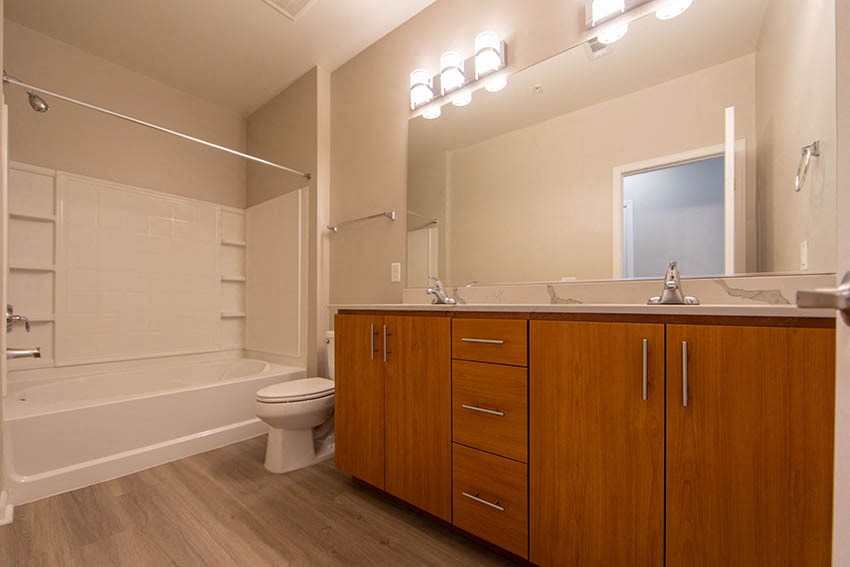 a bathroom with a toilet and a sink and a bath tub