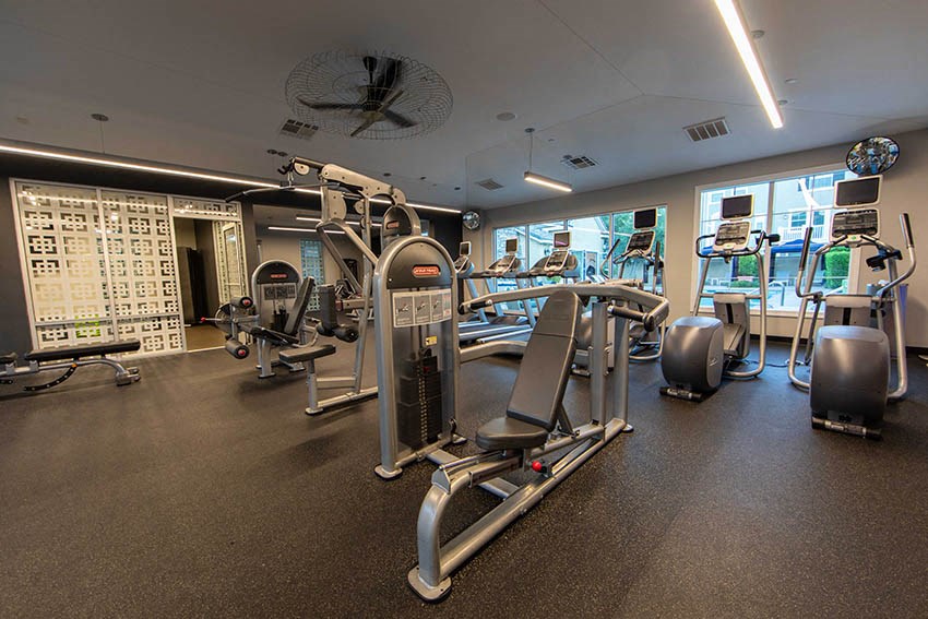 a gym with weights and other exercise equipment