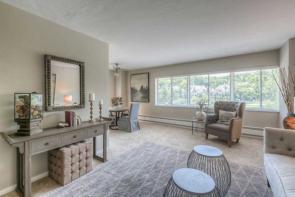 Classic Apartment with carpet and white appliances