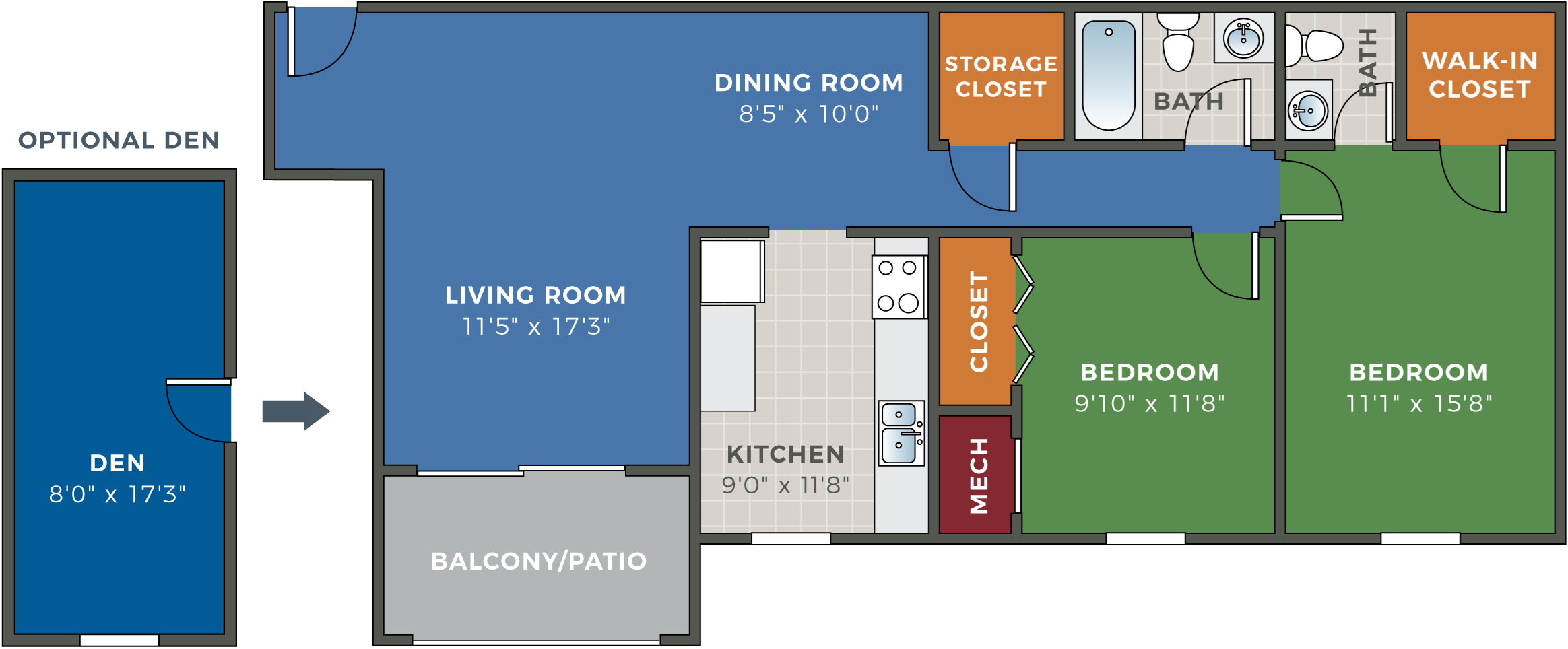 FoxCroft 2 Bedroom 1.5 Bath with Optional Den Floor Plan FoxCroft 2 Bedroom 1.5 Bath with Optional Den Floor Plan at Hethwood Apartment Homes, Virginia, 24060