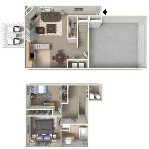 two bed townhome floor plan