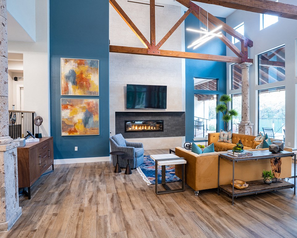 clubroom fireplace at Nalle Woods of Westlake, Austin, TX